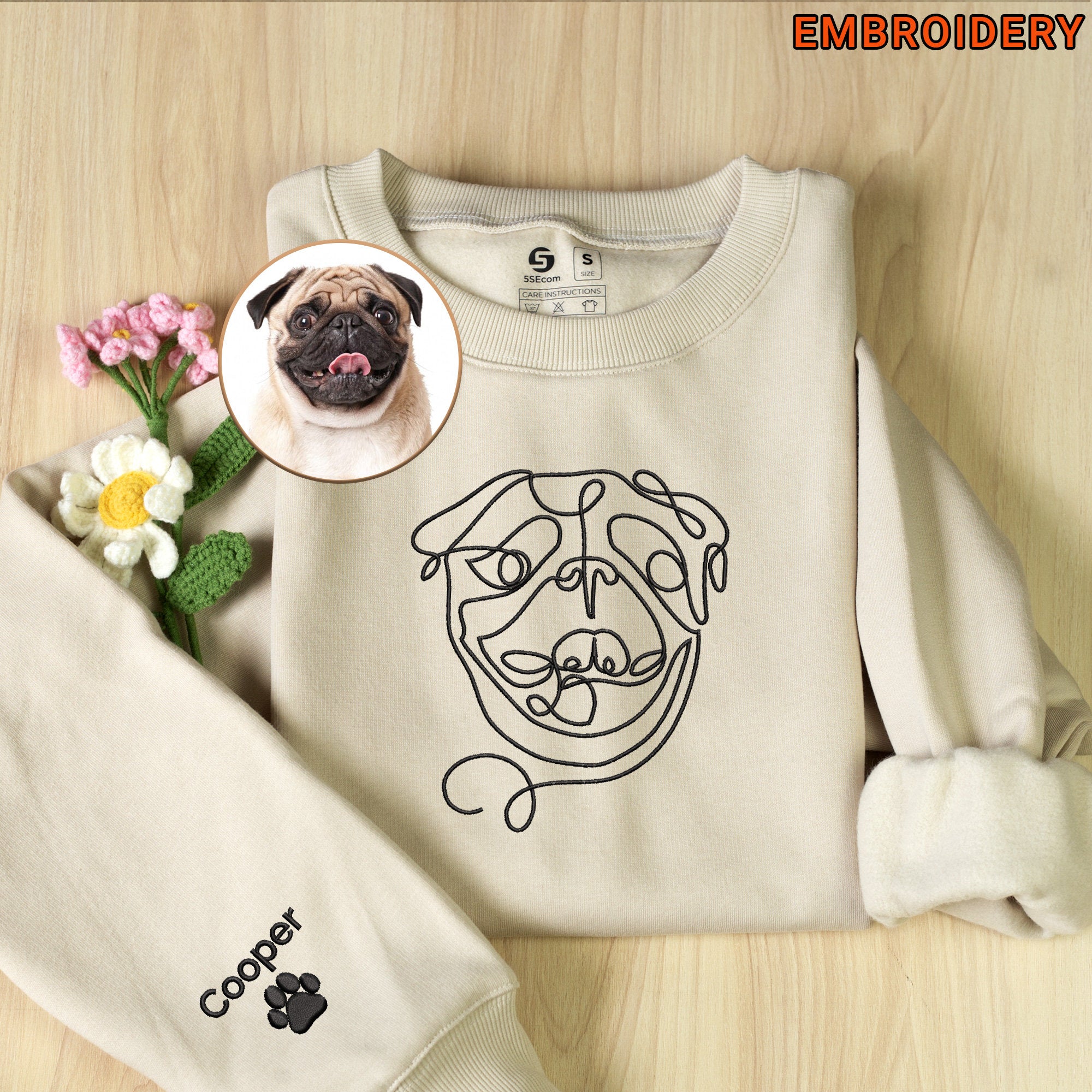 Custom Embroidered Line Drawing Crewneck & Hoodie