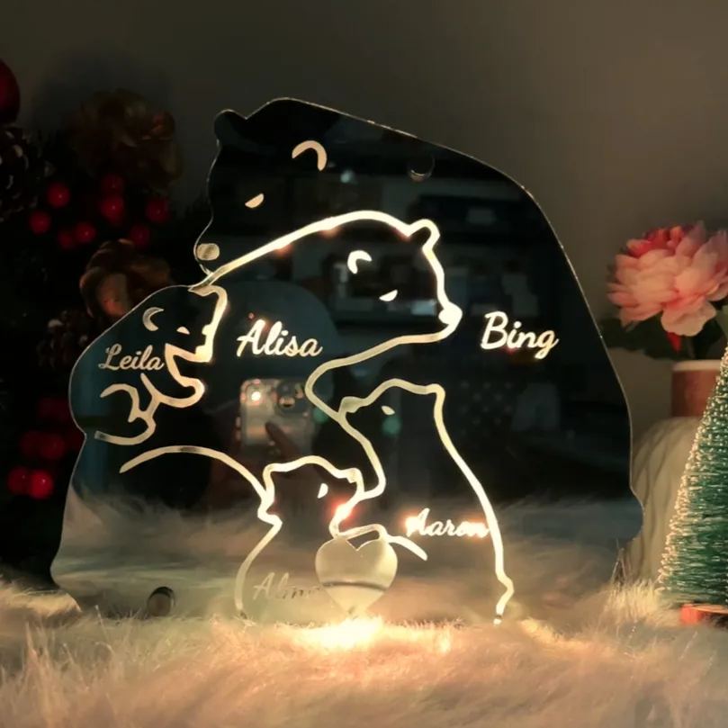 Personalized Remote Control Bears Family Mirror Light