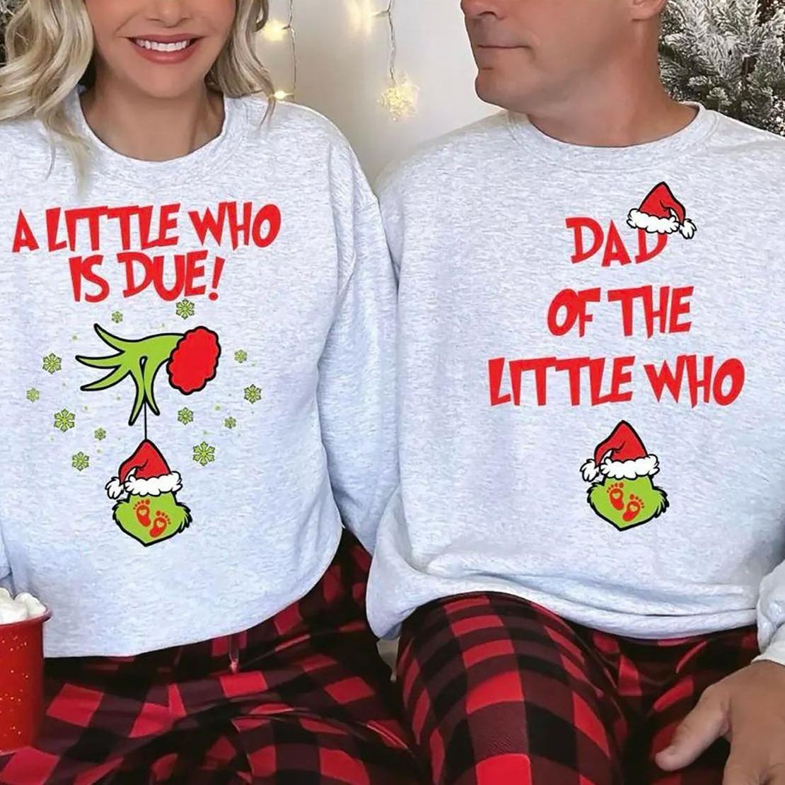 Custom Christmas Pregnancy Announcement Couple Sweatshirt