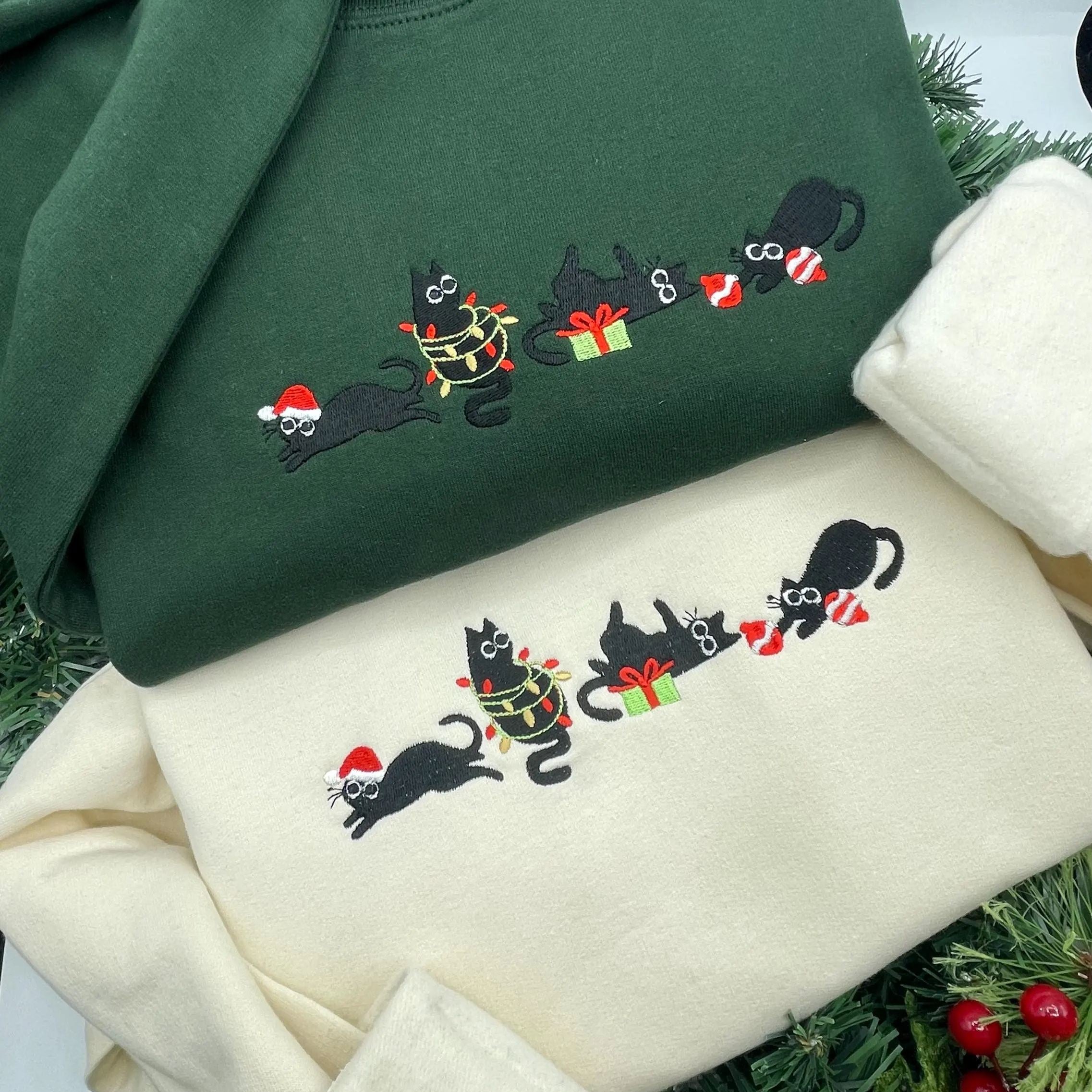 Christmas Cute Cat Embroidered Sweatshirt