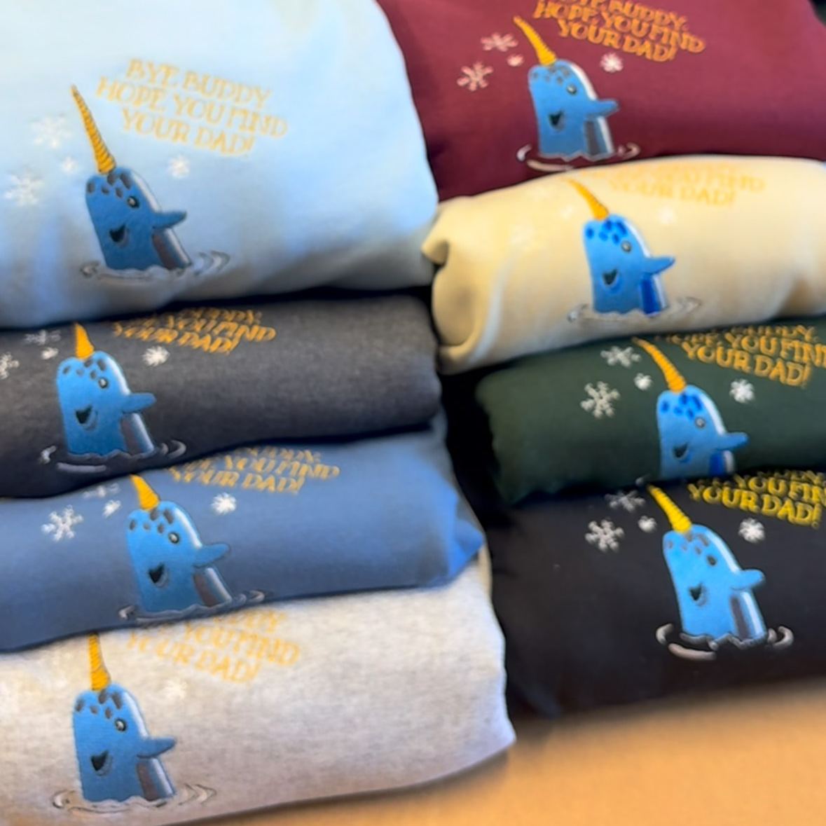 Narwhal - Bye Buddy - Elf Christmas- Embroidered Sweatshirt