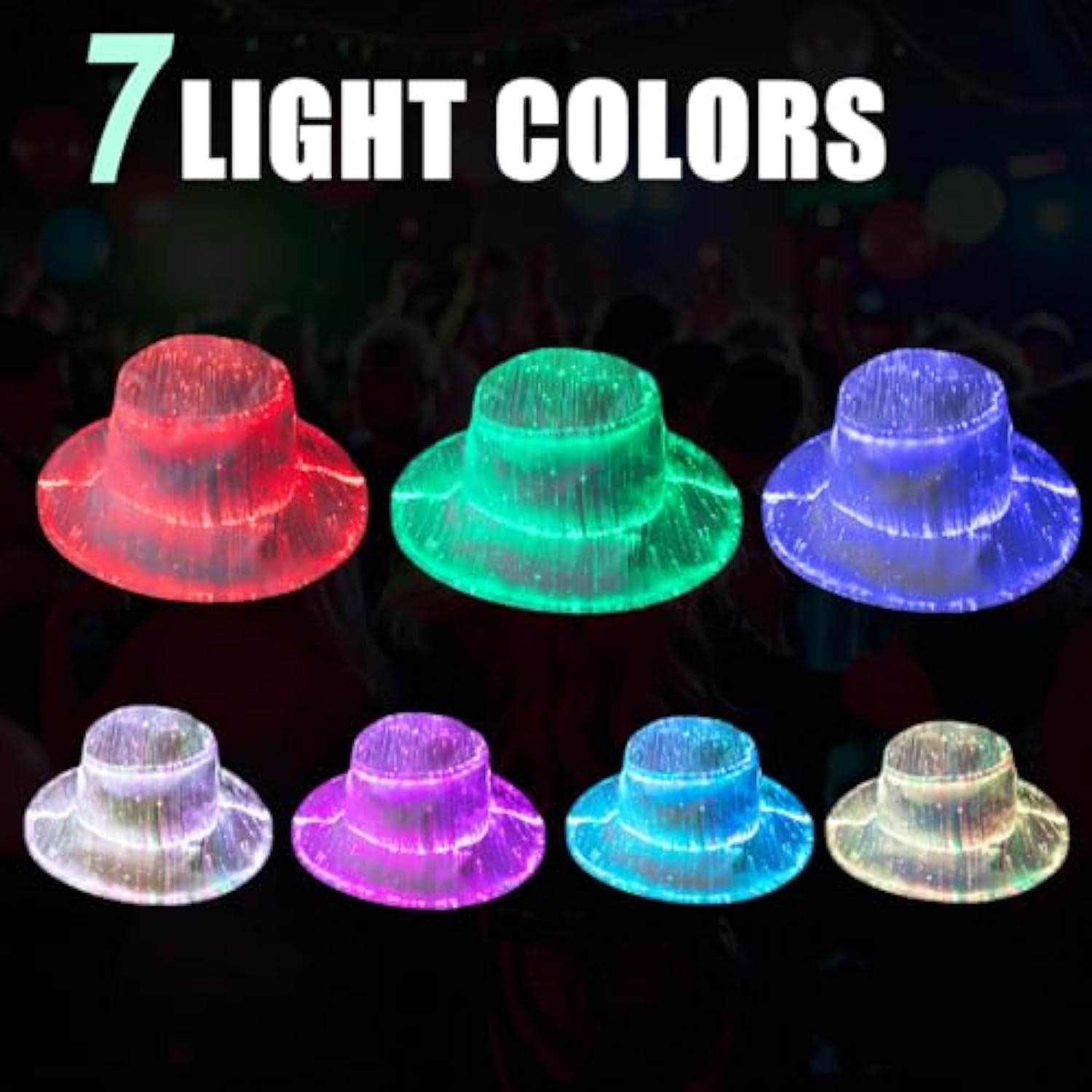 LED Bucket Hat, 7 Colors Rave LED Hats for Men Women Rechargeable Light up LED Cowboy Hat Wide Brim Neon Outfit for Night Dance Party (White)