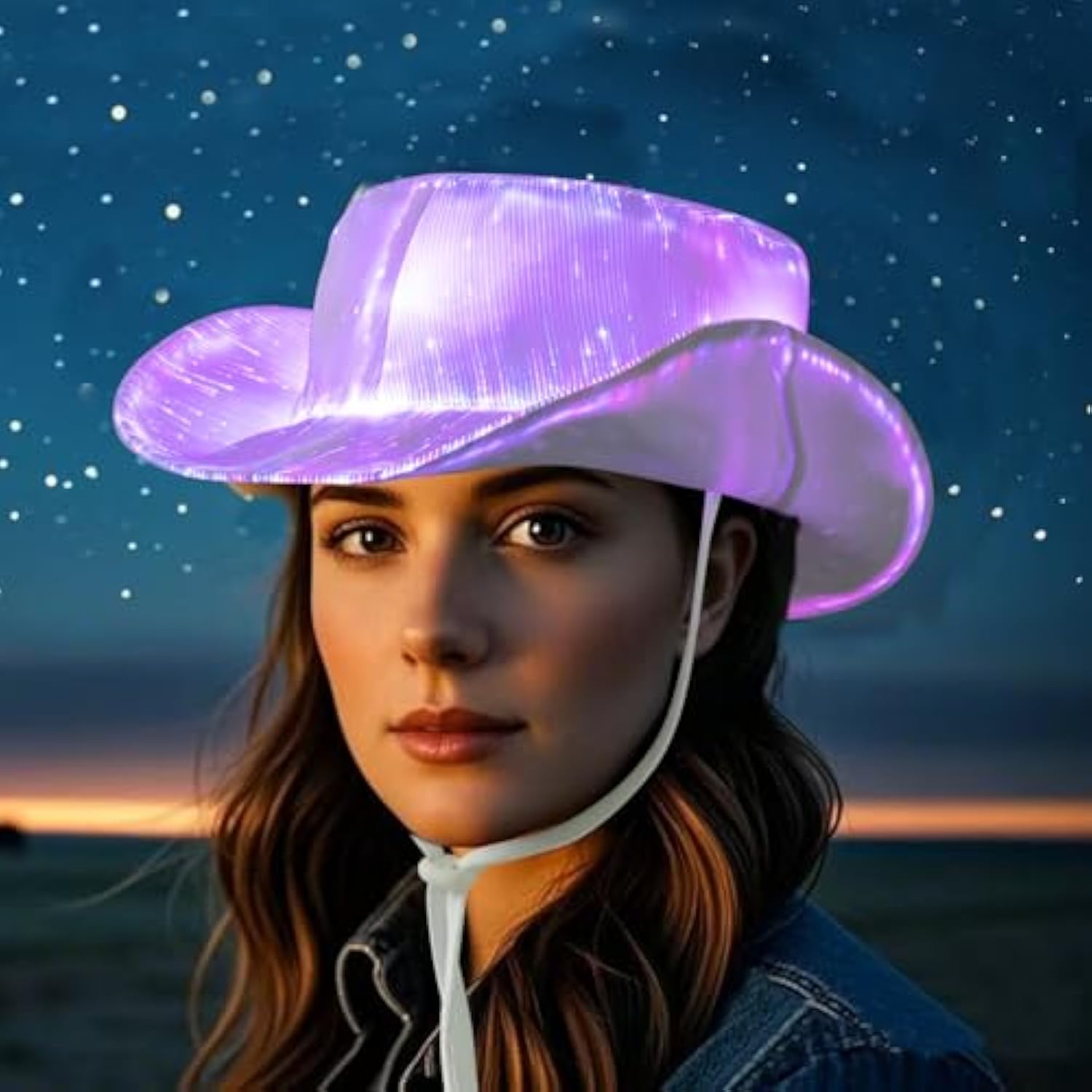 LED Bucket Hat, 7 Colors Rave LED Hats for Men Women Rechargeable Light up LED Cowboy Hat Wide Brim Neon Outfit for Night Dance Party (White)