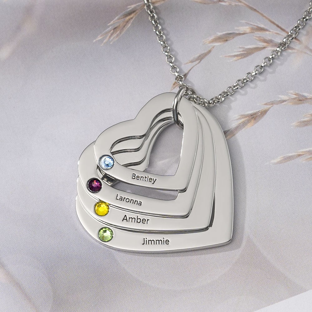 Personalized Heart Necklace With Names and Birthstones