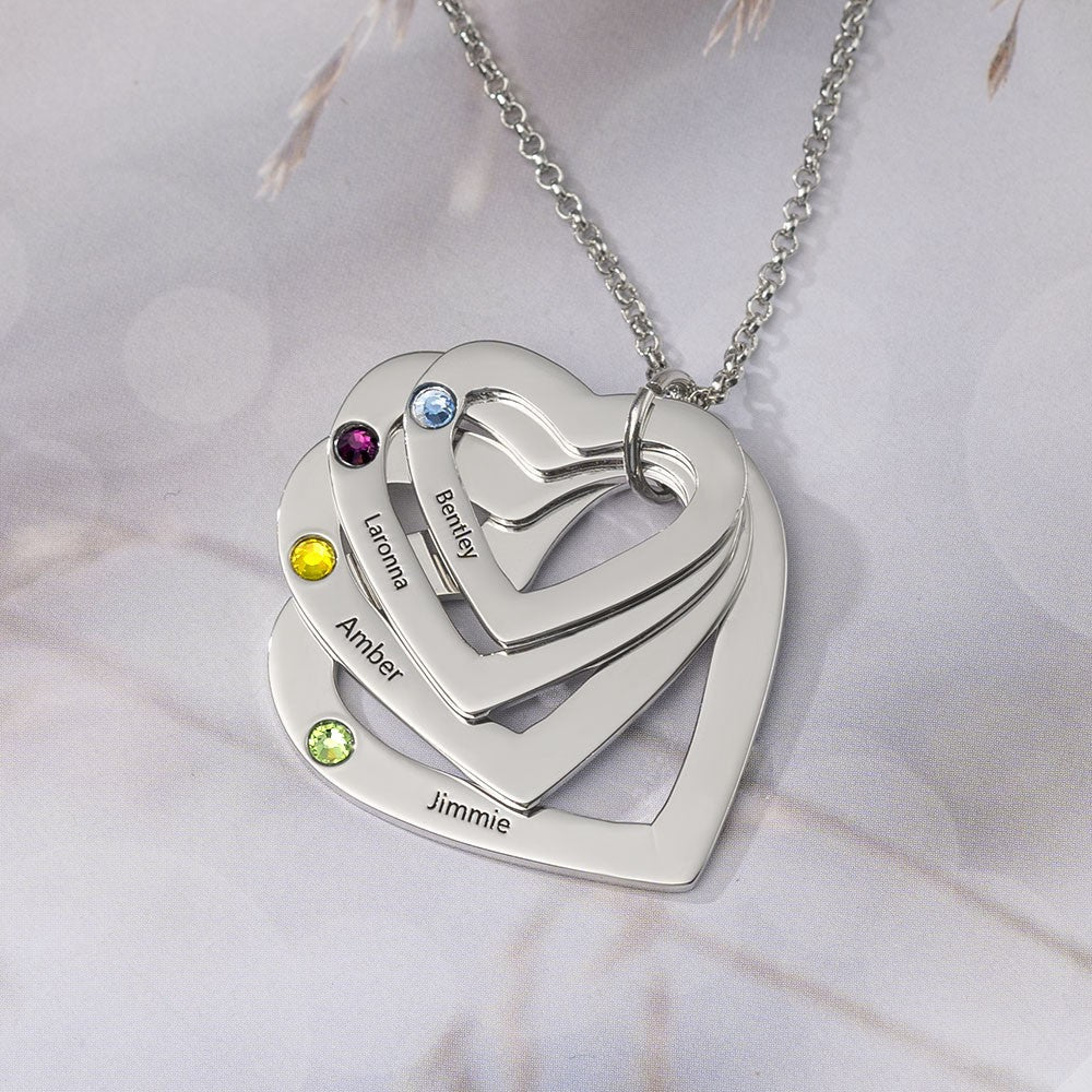 Personalized Heart Necklace With Names and Birthstones