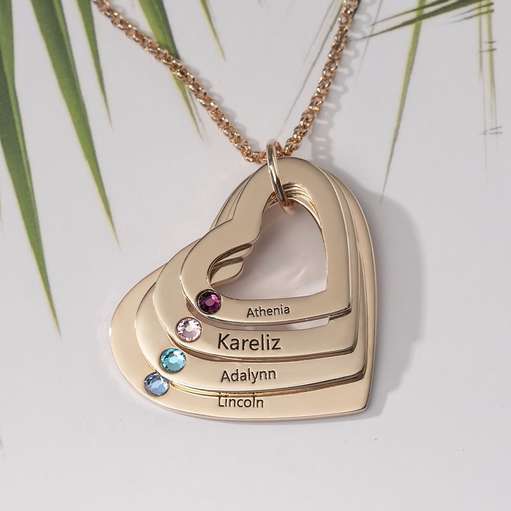 Personalized Heart Necklace With Names and Birthstones