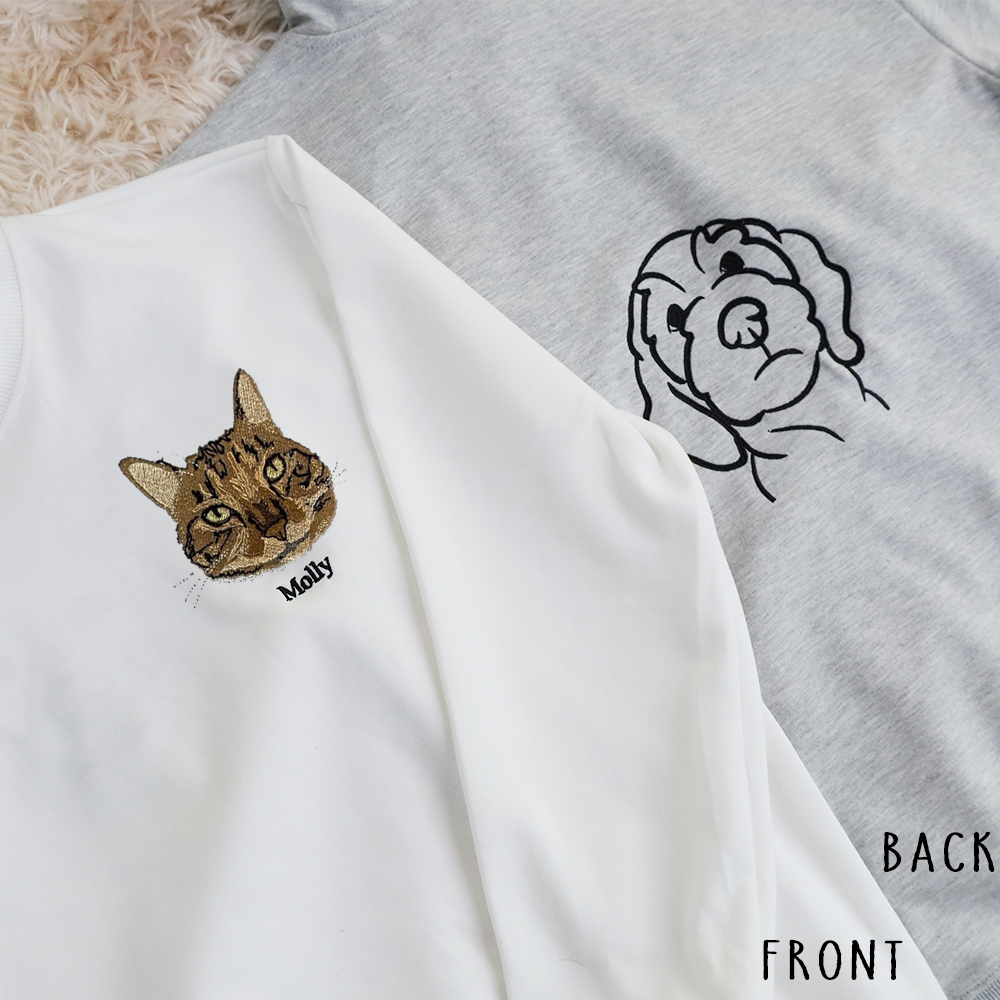 Embroidered Pet Portrait on the Front and Back of Sweatshirt