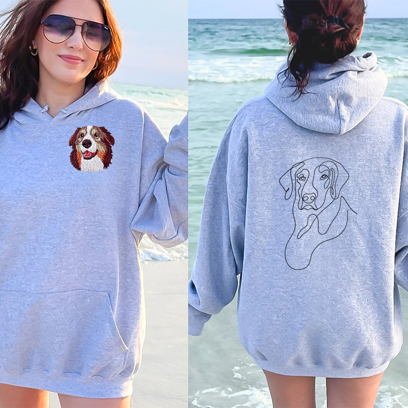 Embroidered Pet Portrait on the Front and Back of Sweatshirt