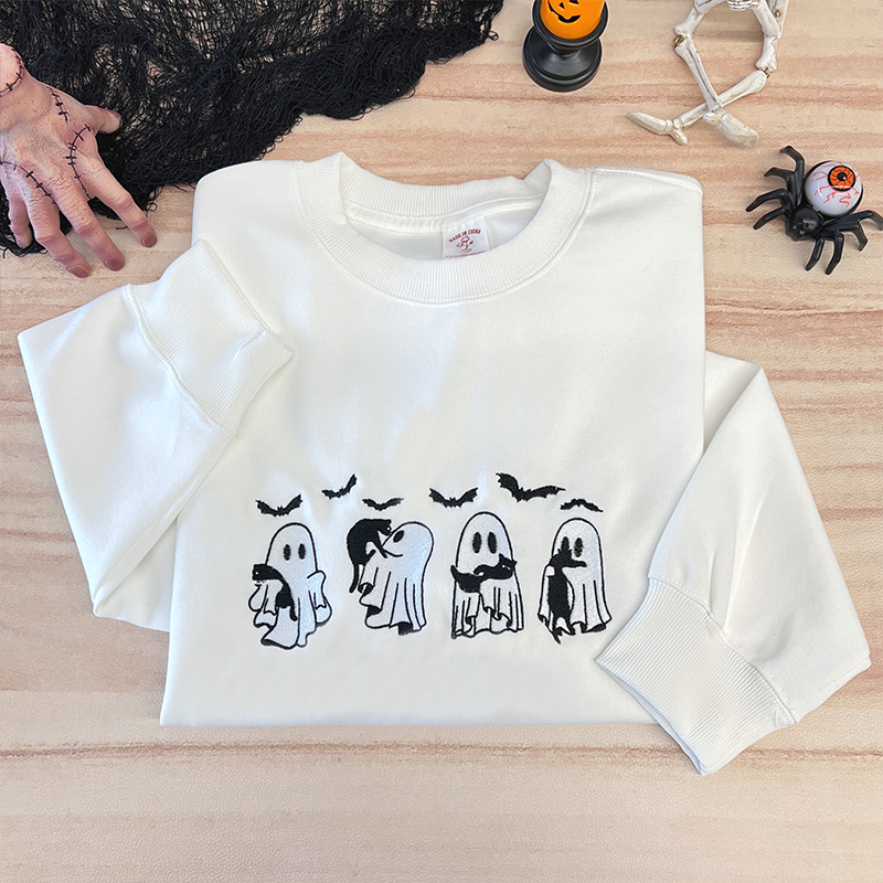Embroidered Ghost Black Cats Sweatshirt