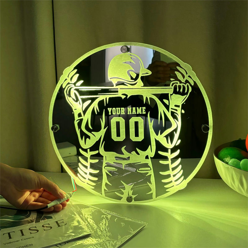 Personalized Baseball Mirror Lamp Cool Gift