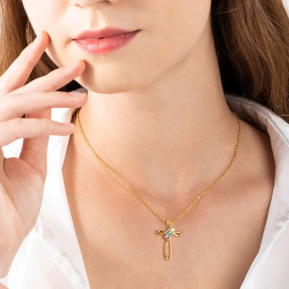 Personalised Birthstone Cross Pendant Necklace
