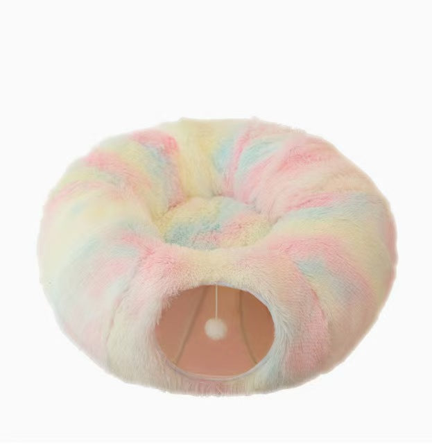 Cat Tunnel Bed – Foldable & Cozy Pet Hideout-Donut rolling cage cat tunnel plush soft pet nest cat channel entertainment drilling hole