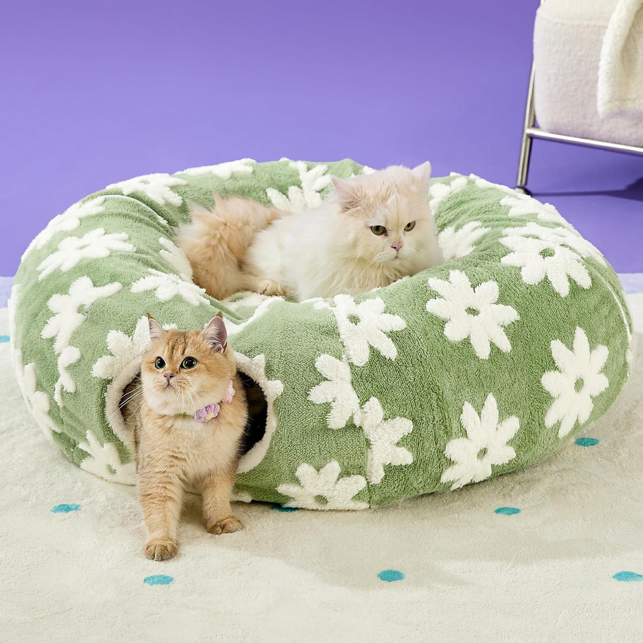 Cat Tunnel Bed – Foldable & Cozy Pet Hideout-Donut rolling cage cat tunnel plush soft pet nest cat channel entertainment drilling hole