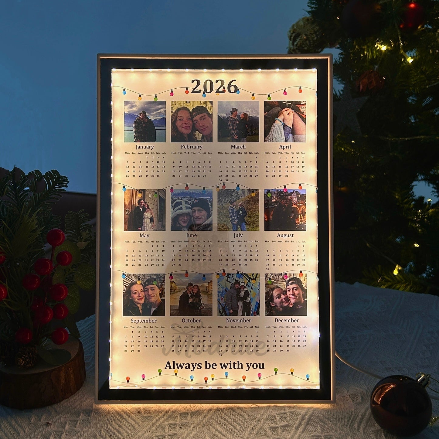 Personalized 2026 Calendar Mirror Light Box with Photo