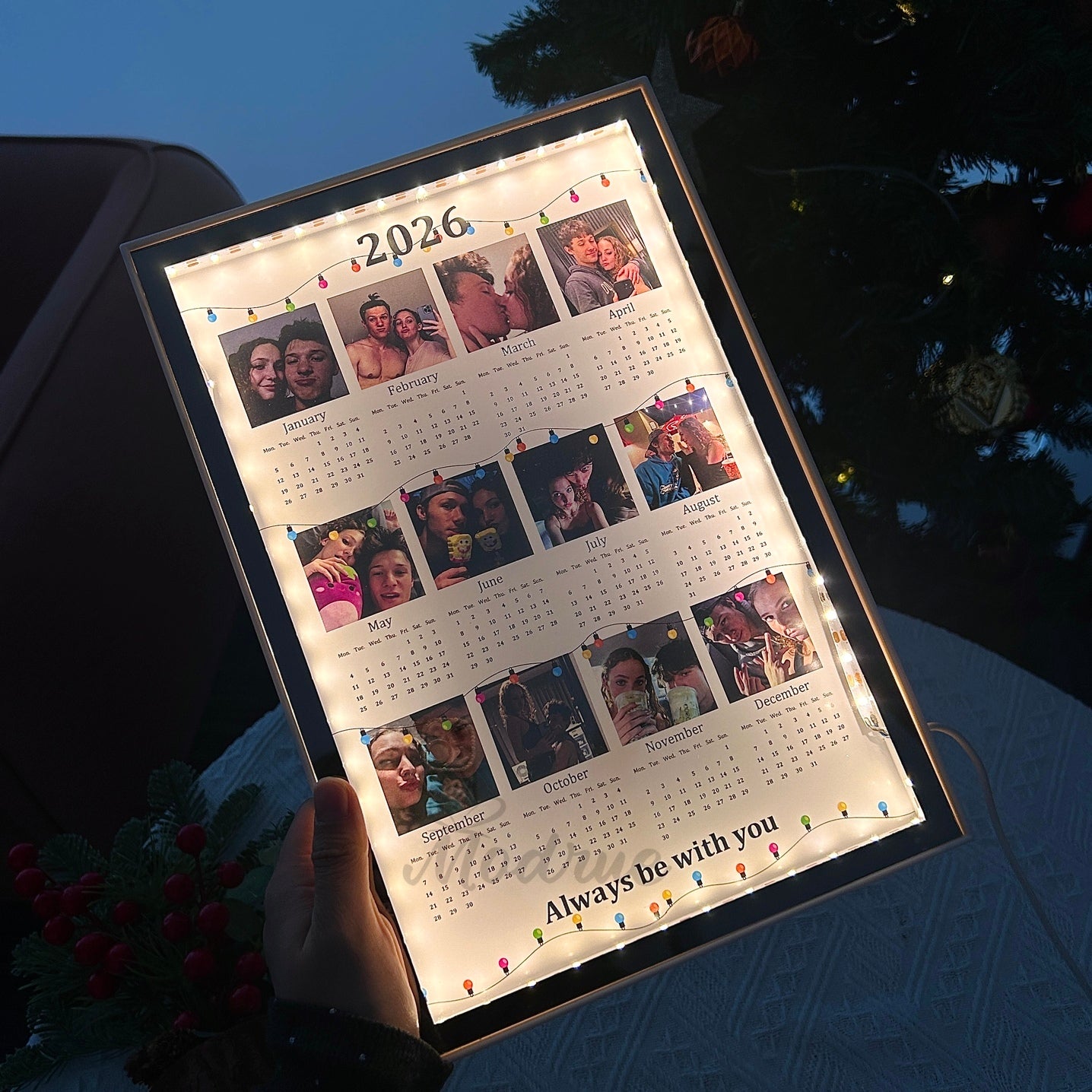 Personalized 2026 Calendar Mirror Light Box with Photo