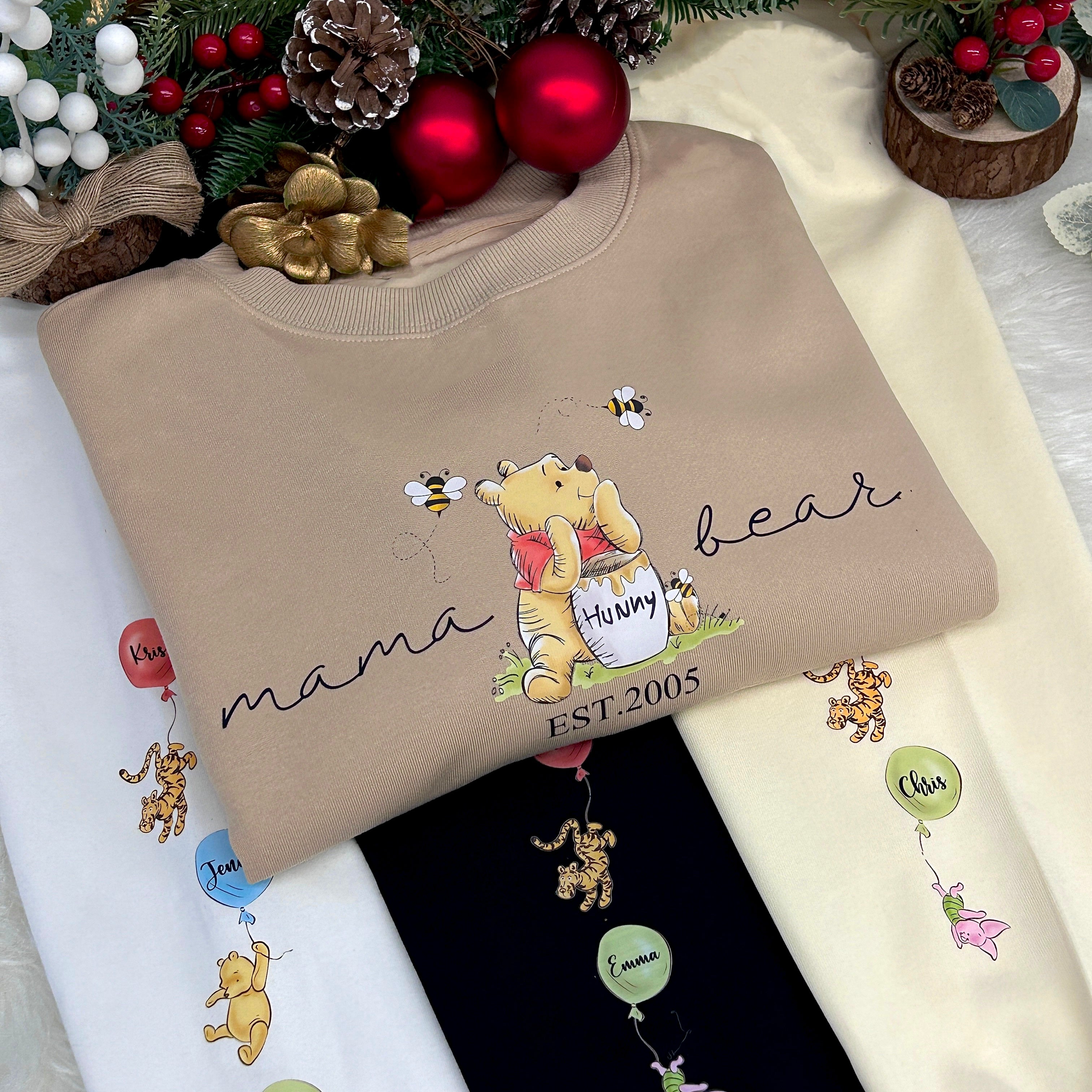 Custom Mama Bear Sweatshirt, Mama Est with Kid Name on Sleeve Sweatshirt