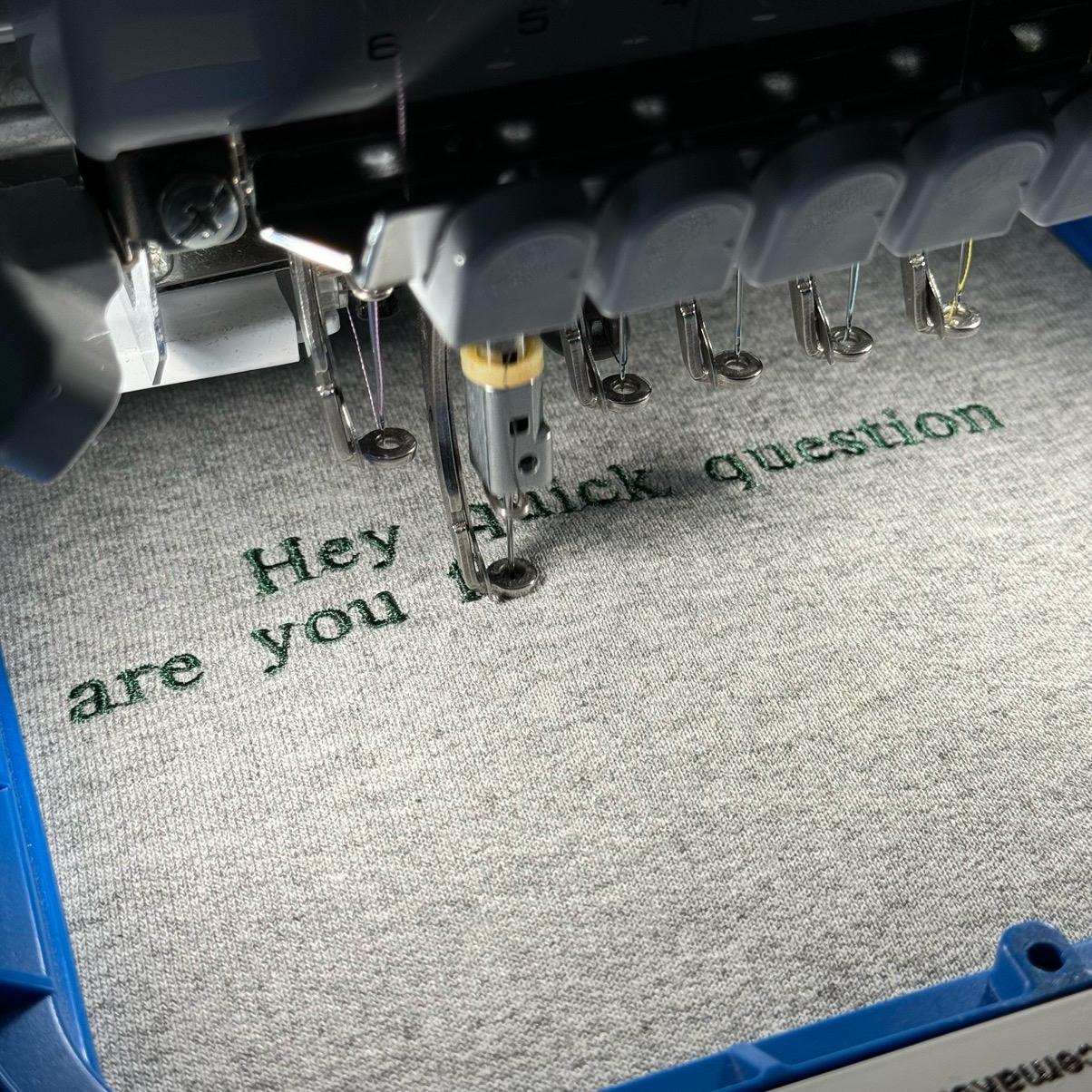 Hey Quick Question Embroidered Sweatshirt