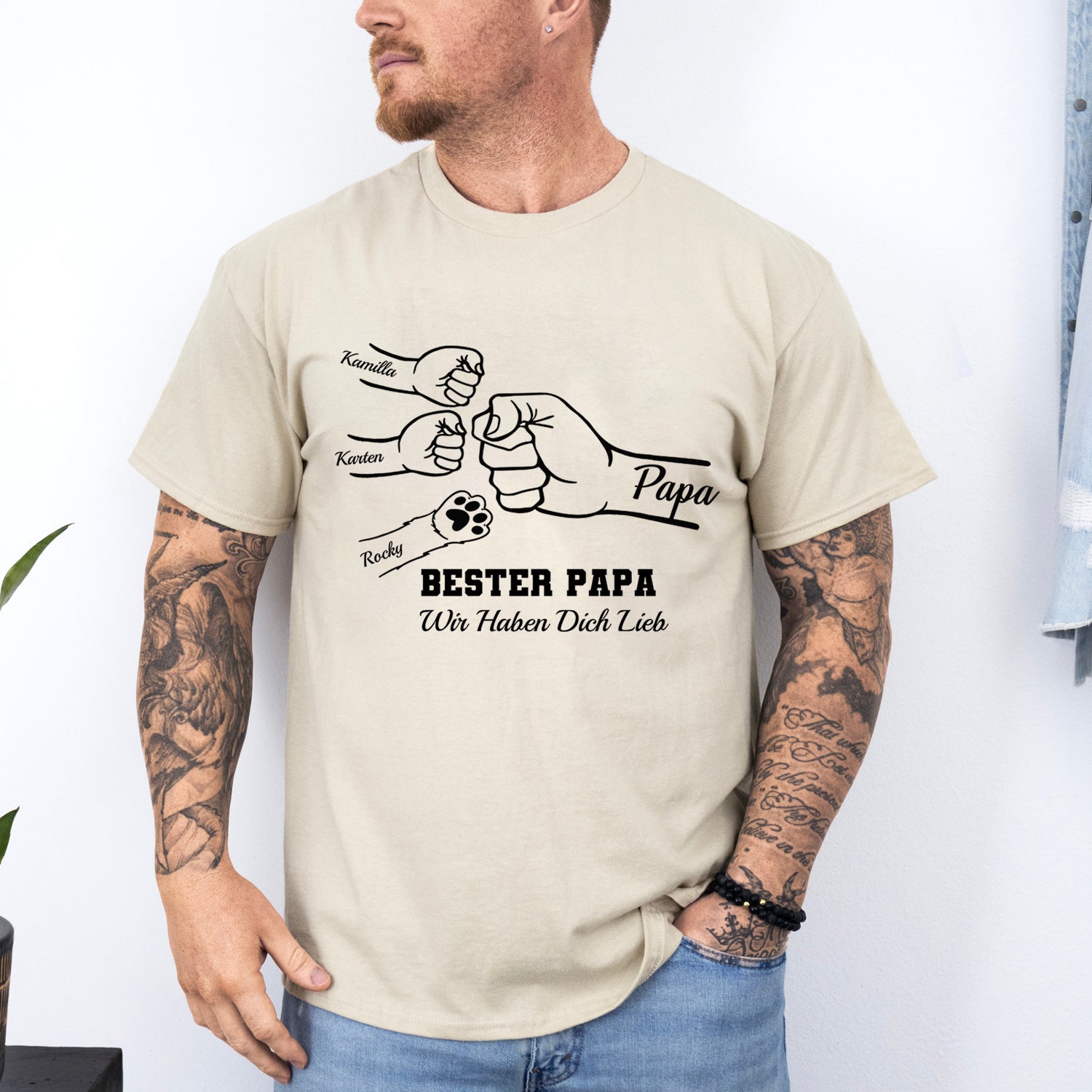 Individuelles FaustgruÃŸ-Papa-Shirt, Papa-Shirt mit den Namen der Kinder