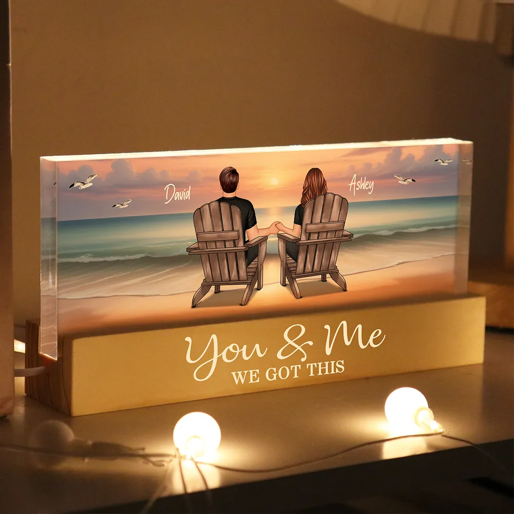 Eternal Sunset Beach Couple Personalized Acrylic Block LED Night Light For Him, Her