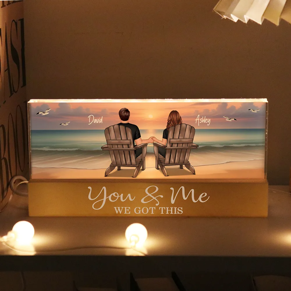 Eternal Sunset Beach Couple Personalized Acrylic Block LED Night Light For Him, Her