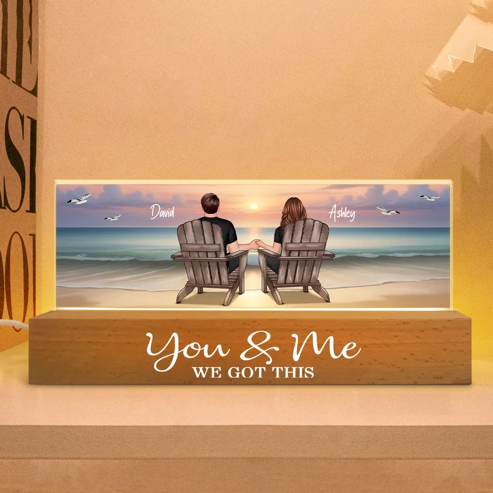 Eternal Sunset Beach Couple Personalized Acrylic Block LED Night Light For Him, Her