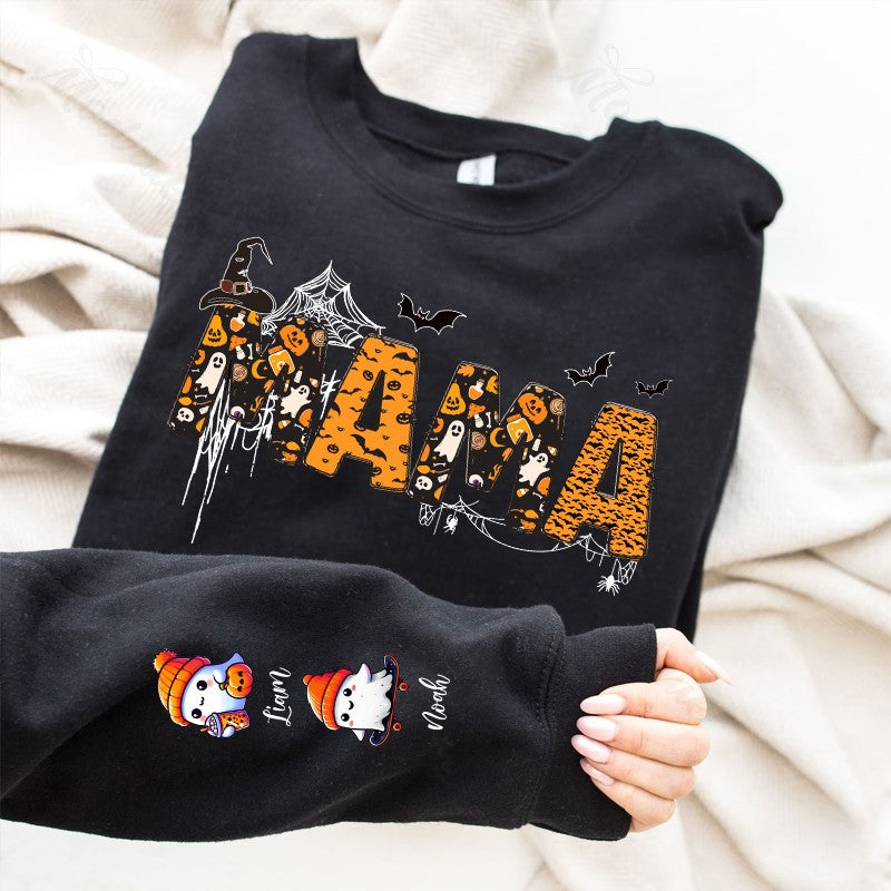 Halloween Mama Wears Her Ghost Kids on Her Sleeve Custom Sweatshirt