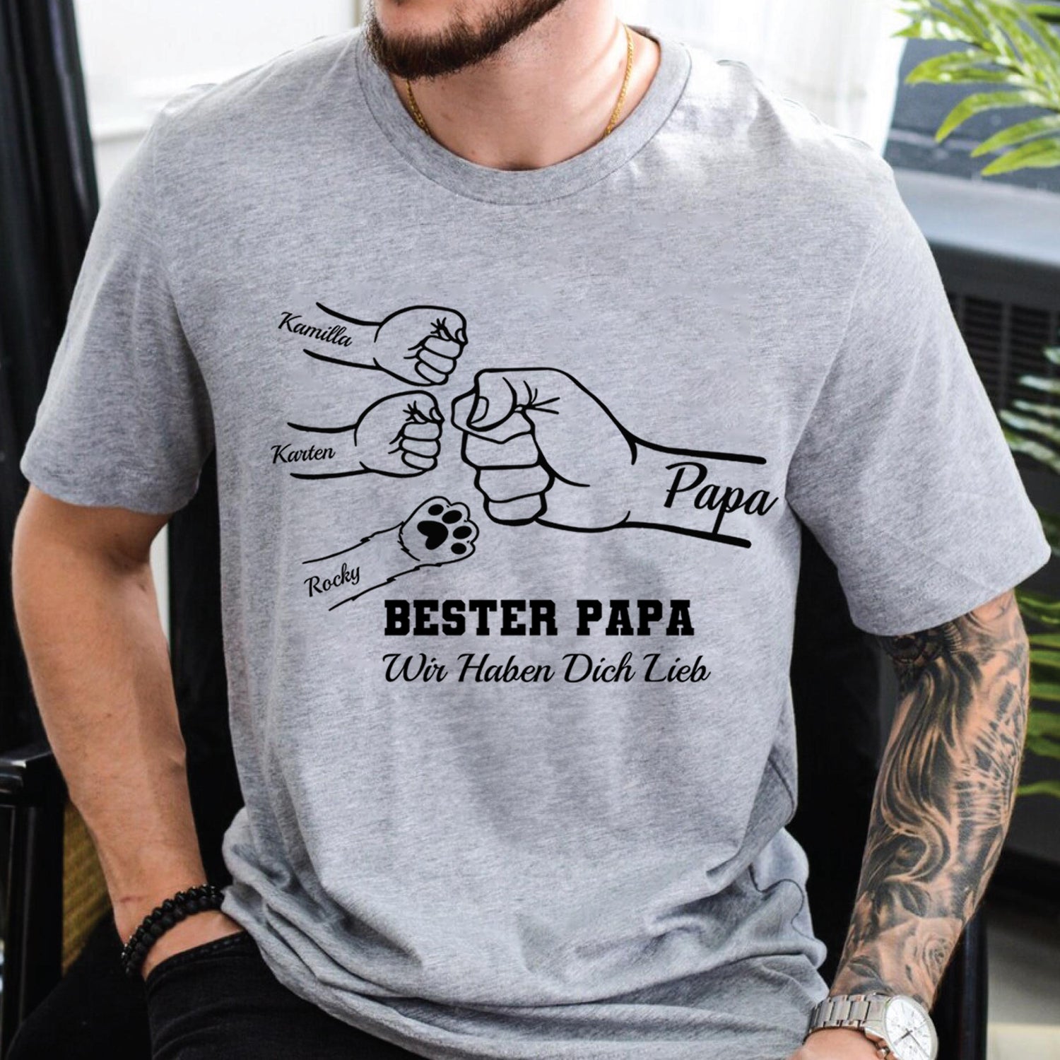 Individuelles FaustgruÃŸ-Papa-Shirt, Papa-Shirt mit den Namen der Kinder
