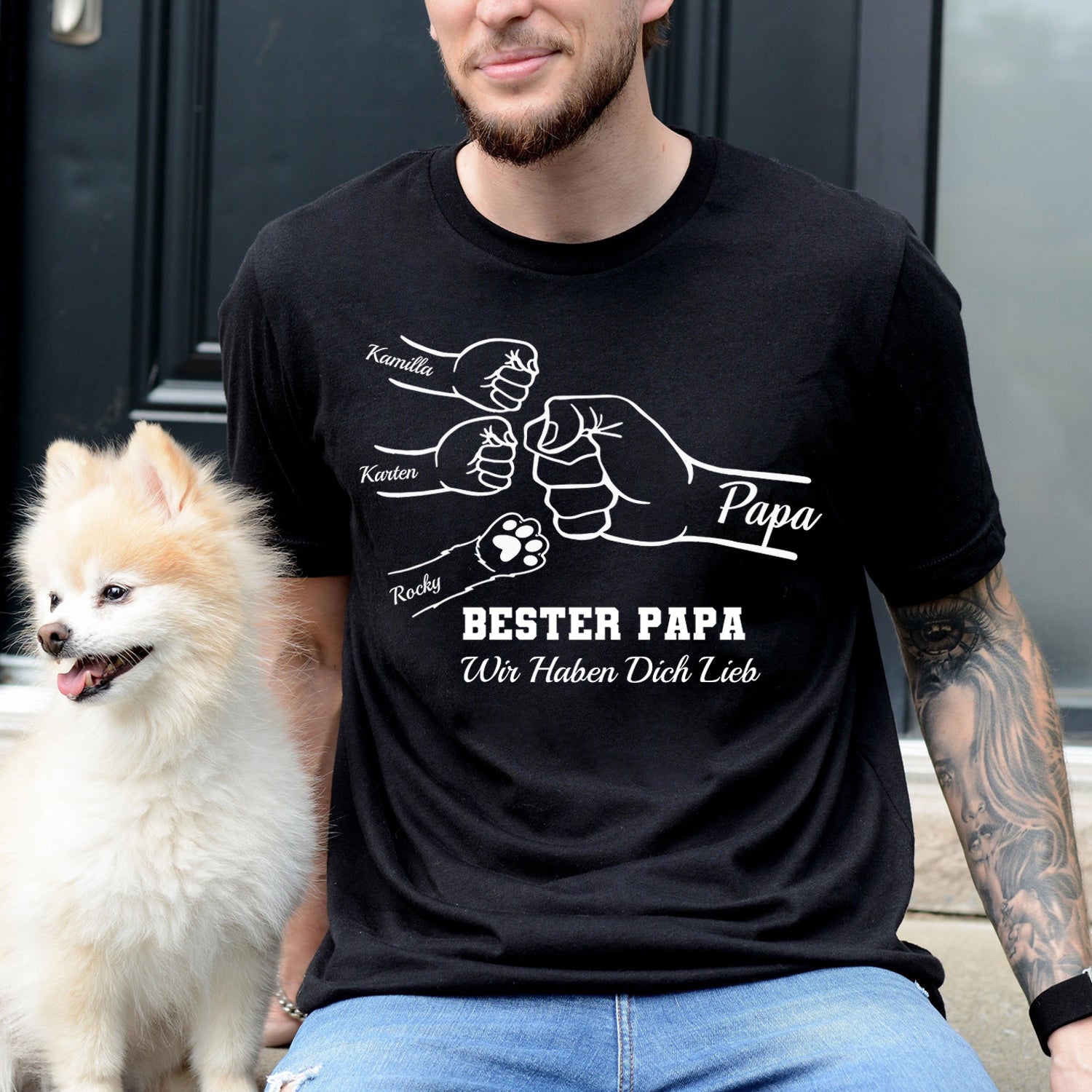 Individuelles FaustgruÃŸ-Papa-Shirt, Papa-Shirt mit den Namen der Kinder