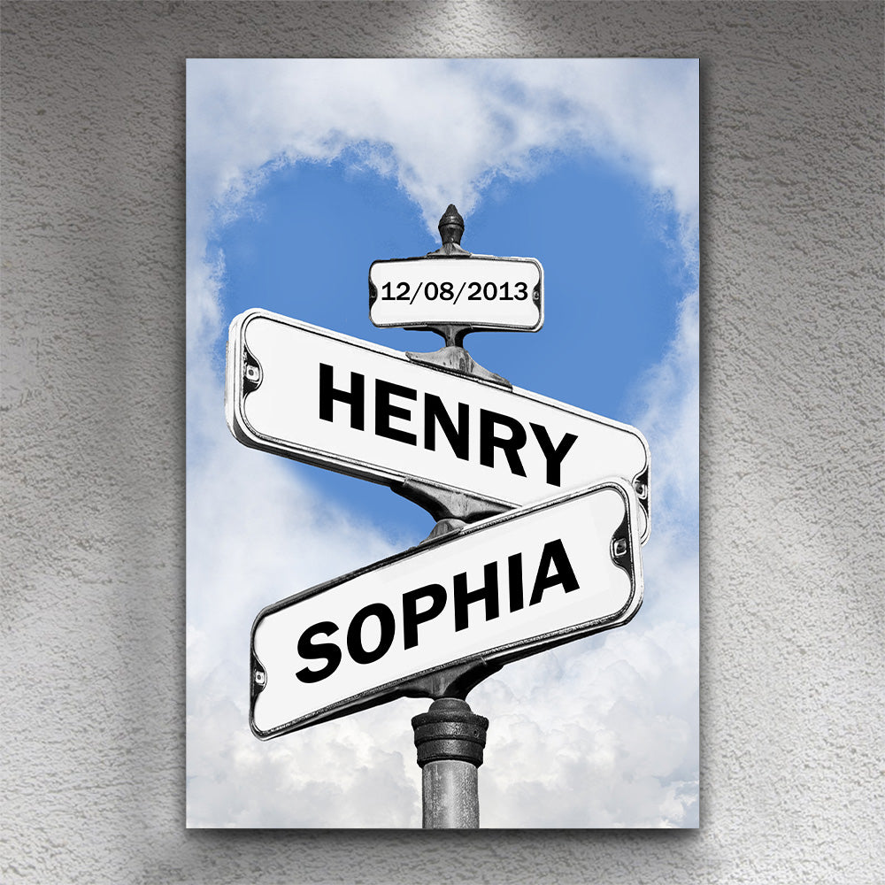 Personalized Love Canvas Street Sign Wall Art for Couples