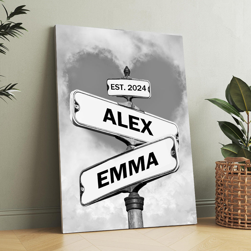 Personalized Love Canvas Street Sign Wall Art for Couples