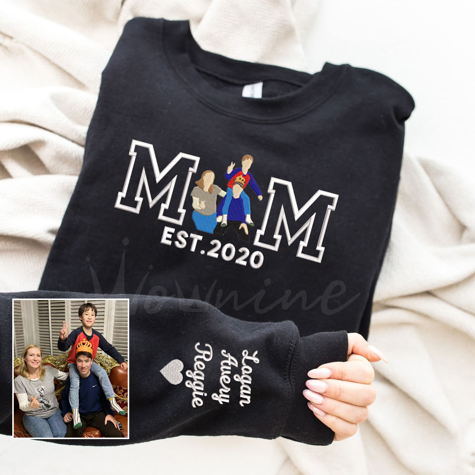 Embroidery Caricature Family Custom Hoodie/Crewneck/T-shirt