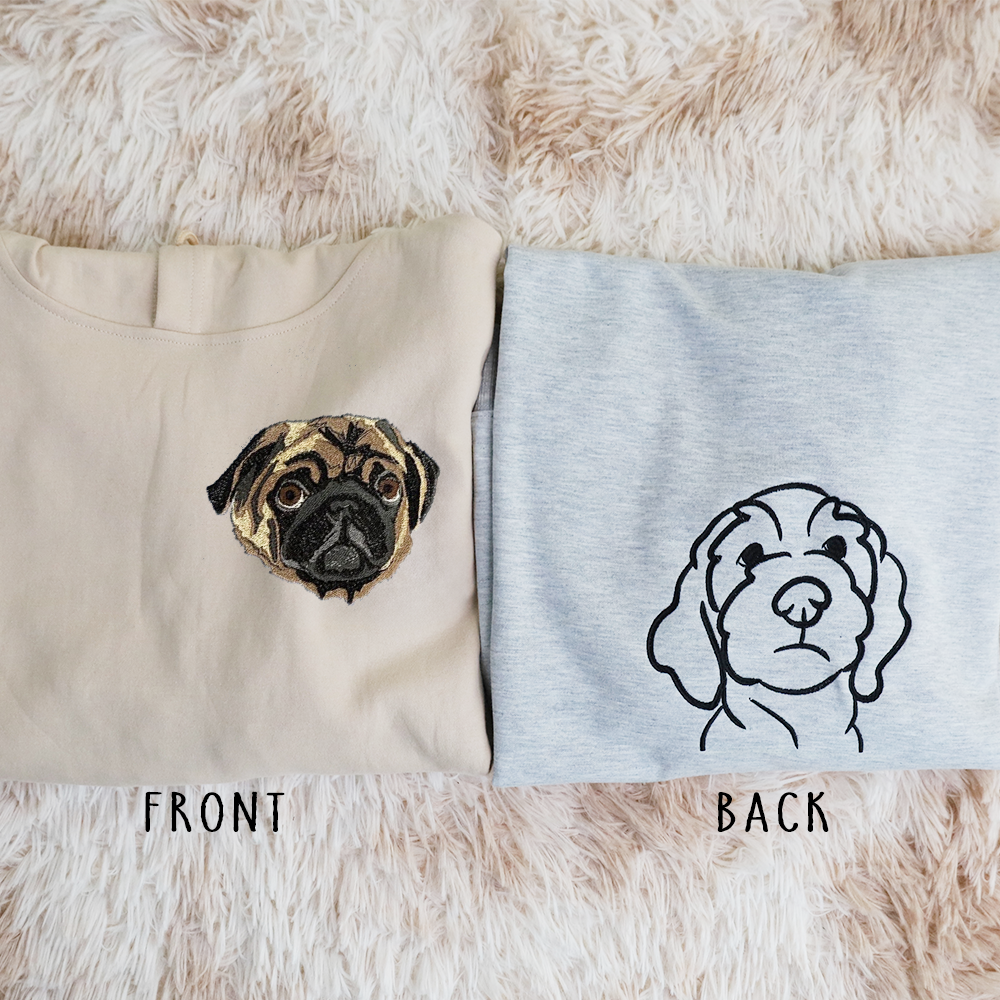 Embroidered Pet Portrait on the Front and Back of Sweatshirt