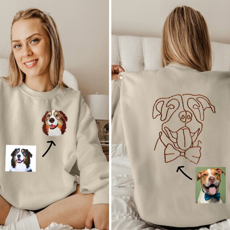 Embroidered Pet Portrait on the Front and Back of Sweatshirt