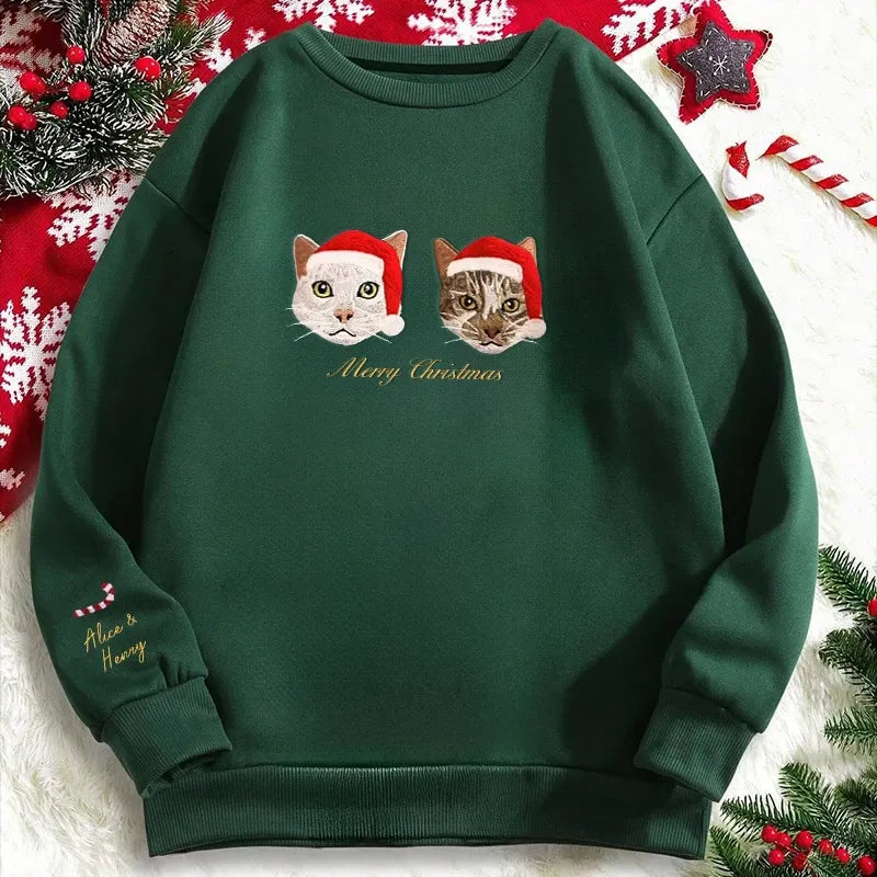 Christmas Custom Embroidered Sweatshirt With Pet Portrait