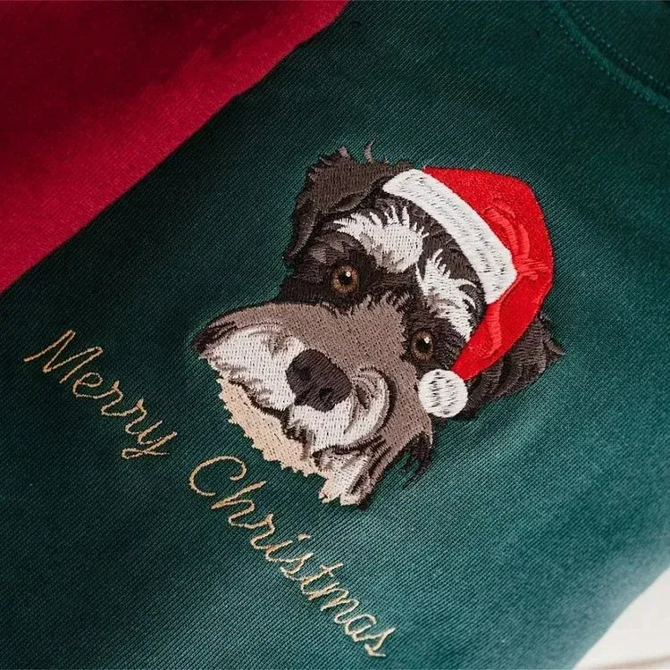 Christmas Custom Embroidered Sweatshirt With Pet Portrait