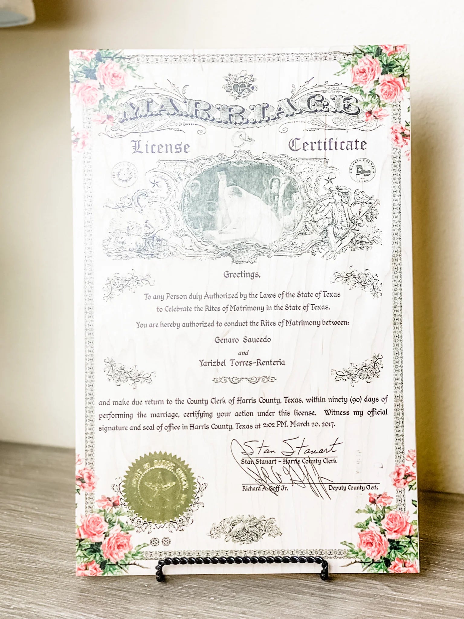 Marriage Certificates on Wood