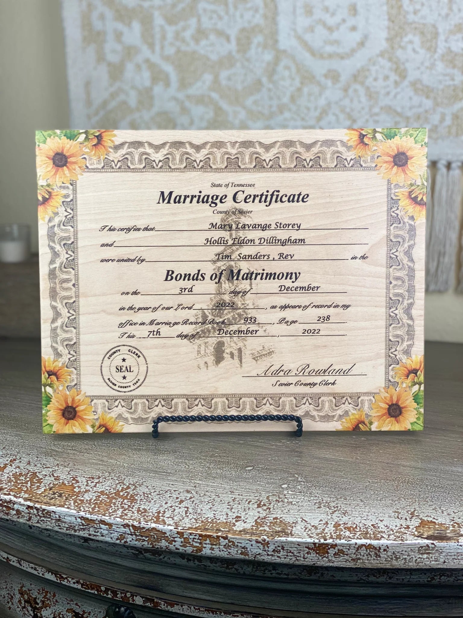Marriage Certificates on Wood