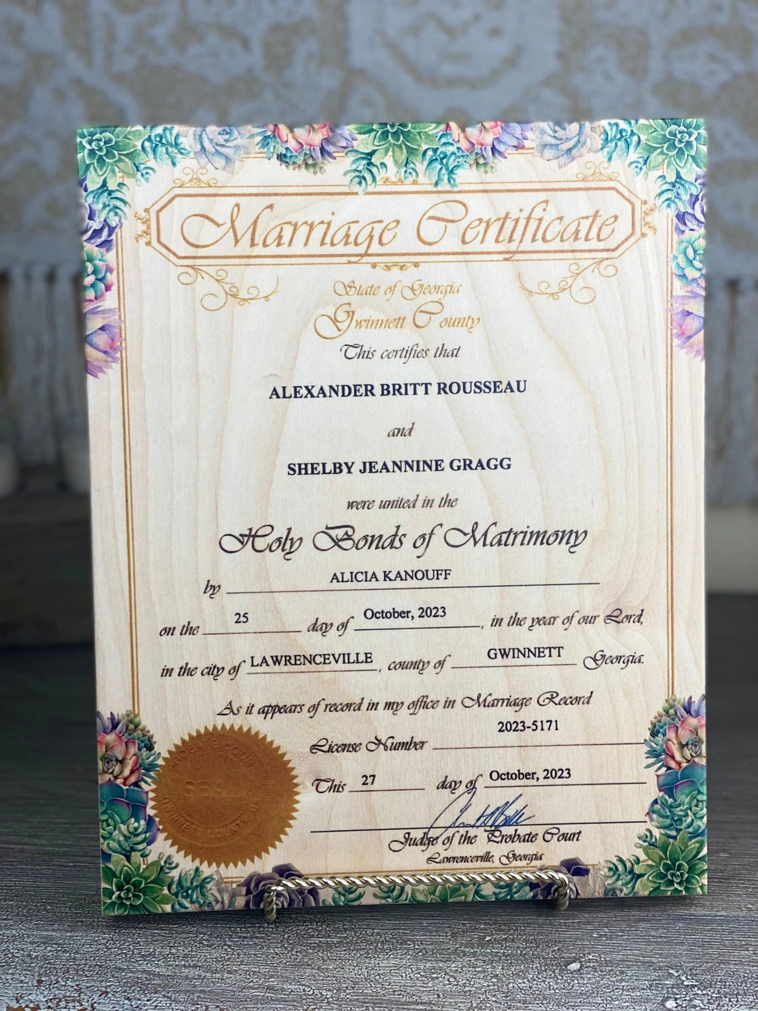 Marriage Certificates on Wood