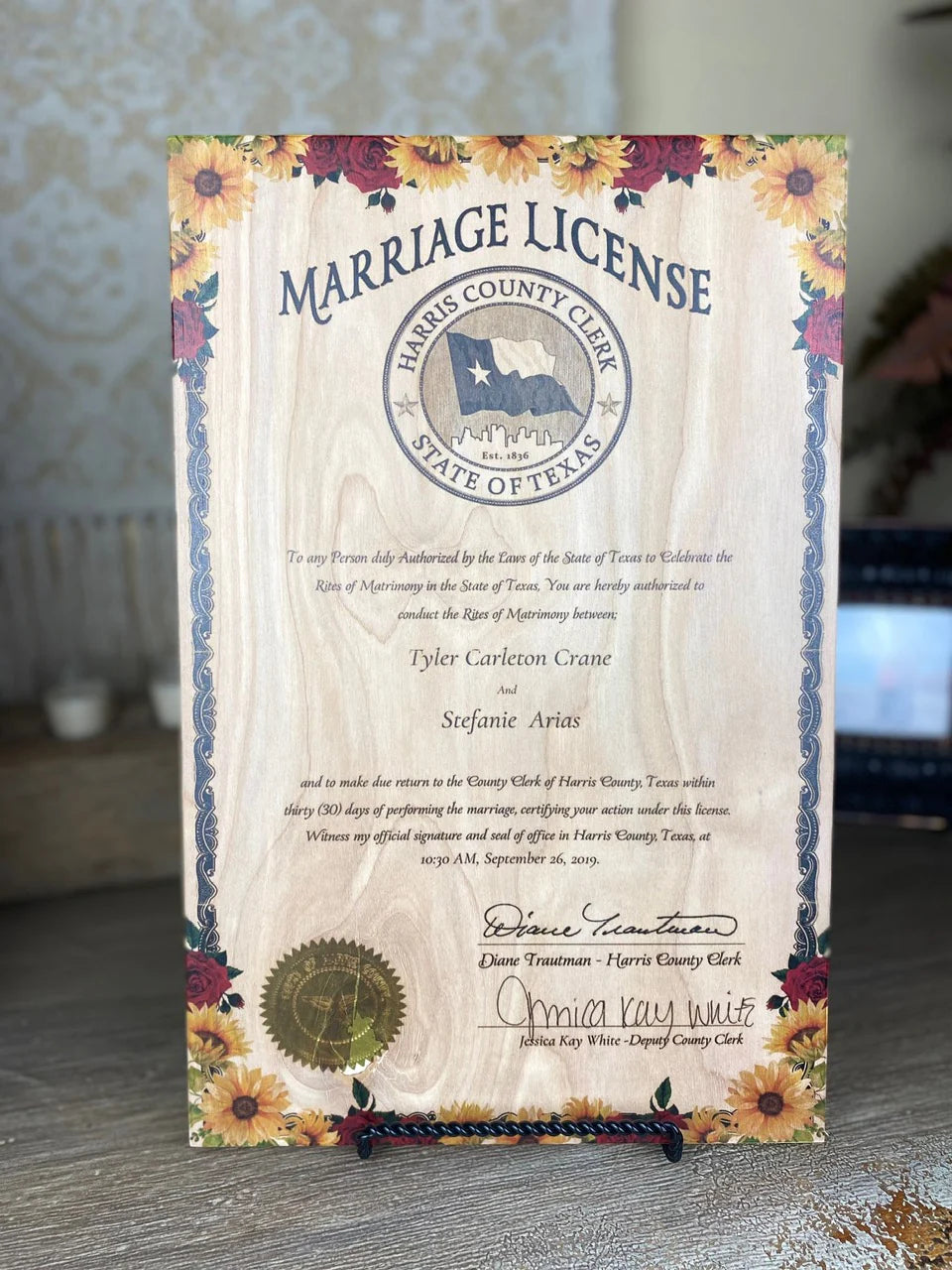 Marriage Certificates on Wood