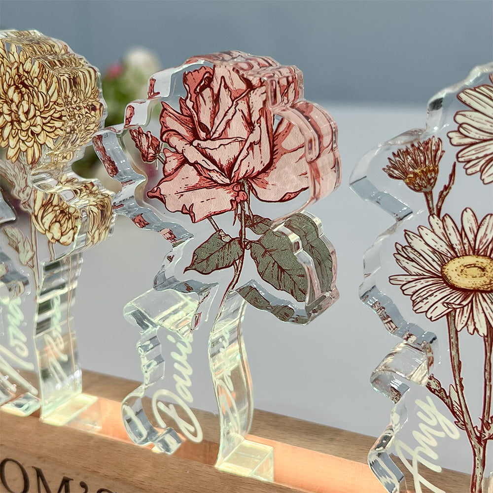 50%OFFâœ¨Custom Birth Flower 3D Crystal Acrylic LED Light  With Children's Names