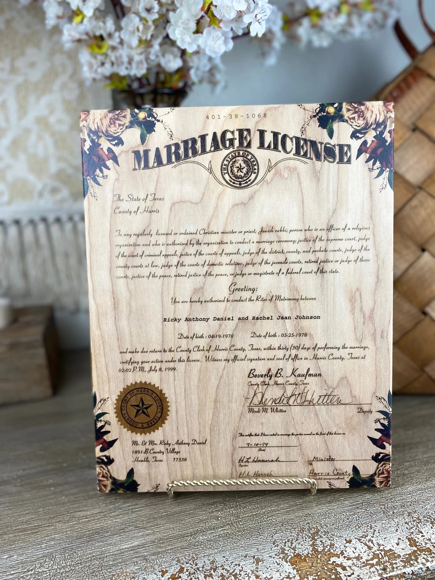 Marriage Certificates on Wood