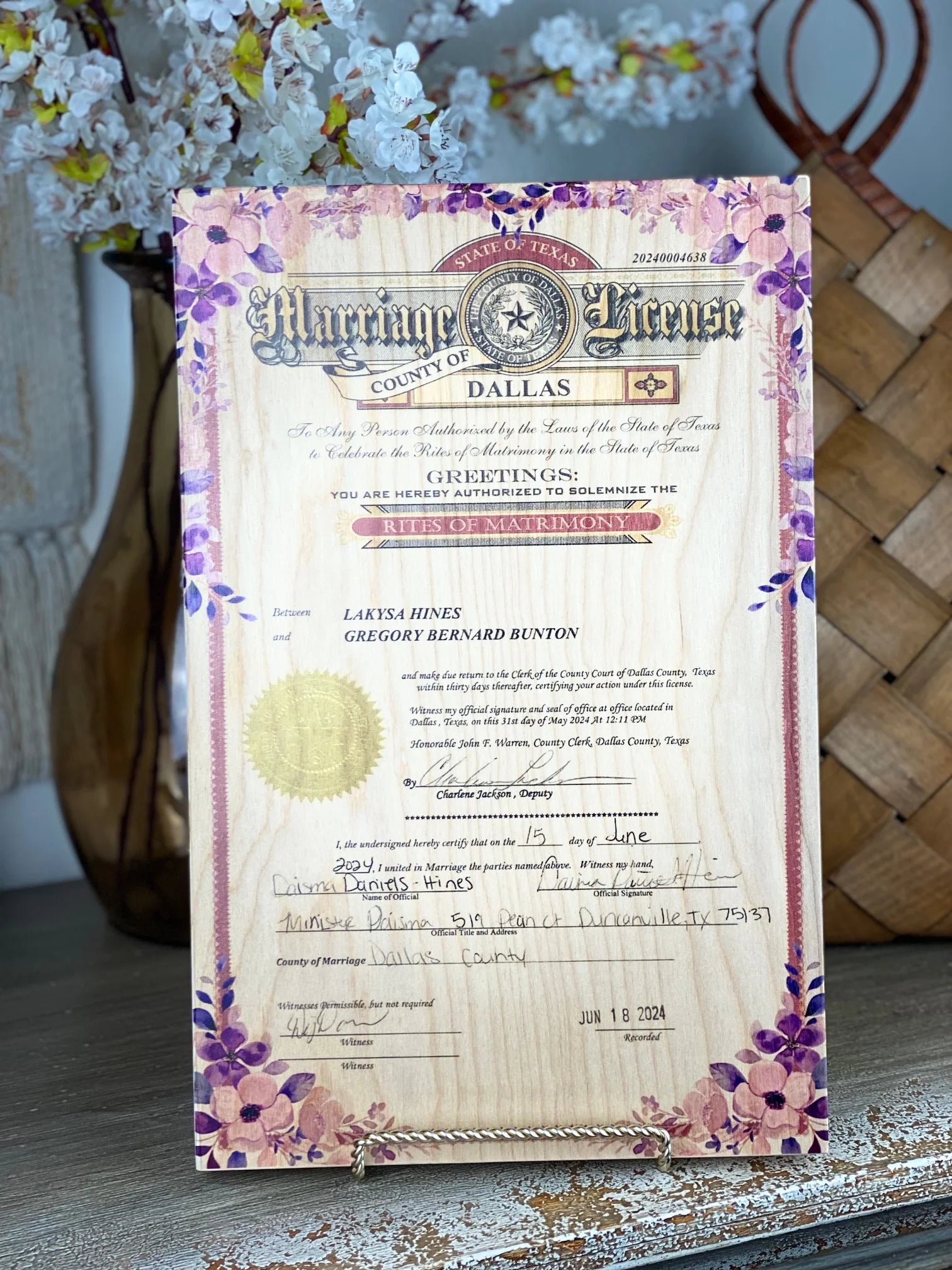 Marriage Certificates on Wood