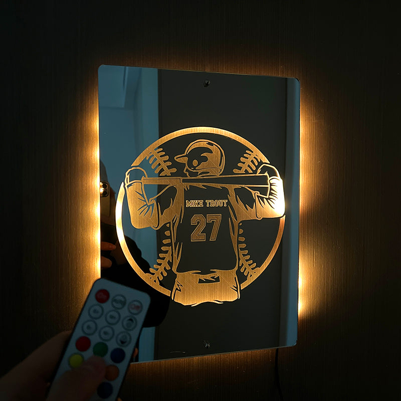 Personalized LED Cool Mirror Lights for Baseball Fans