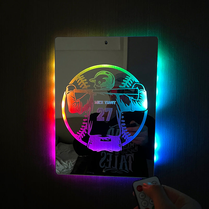 Personalized LED Cool Mirror Lights for Baseball Fans