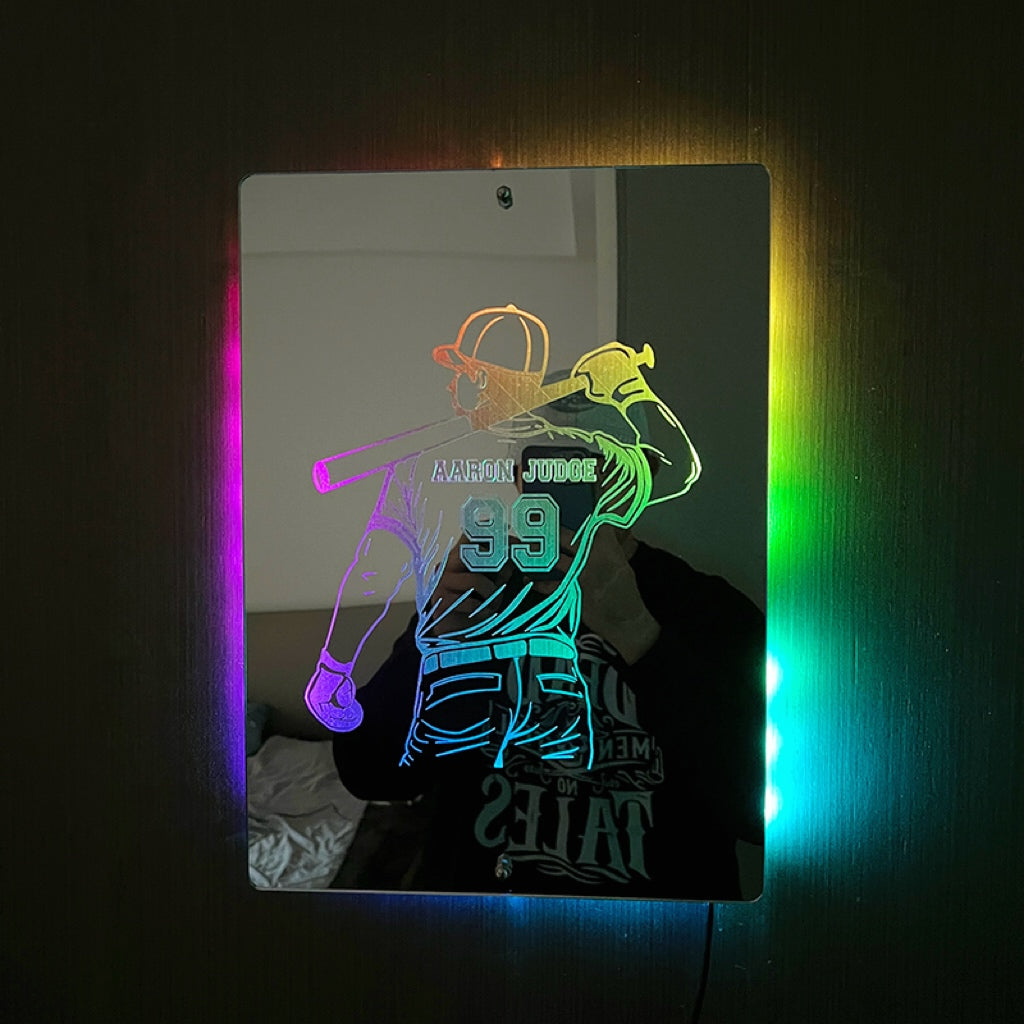 Personalized LED Cool Mirror Lights for Baseball Fans