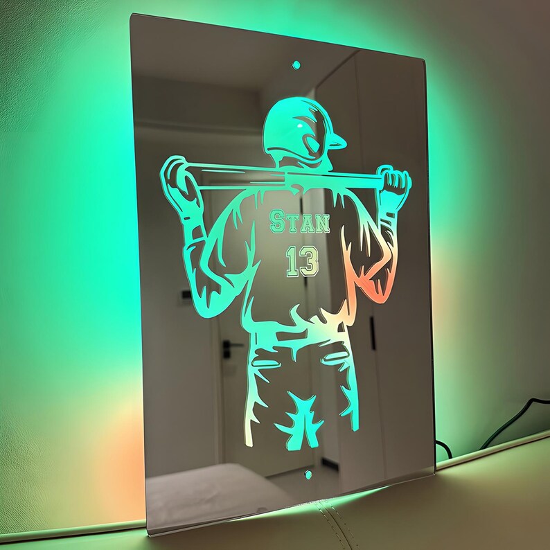 Personalized LED Cool Mirror Lights For Baseball Fans