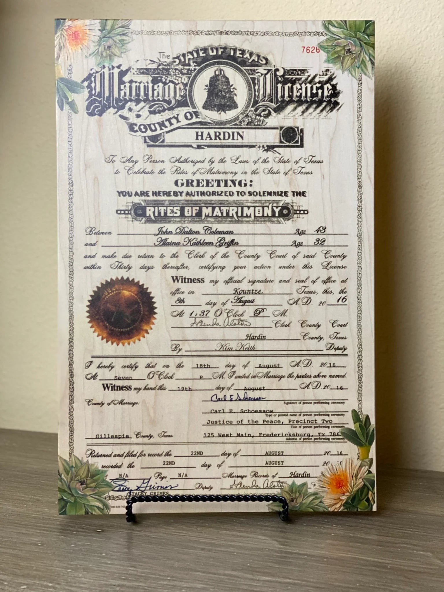 Marriage Certificates on Wood