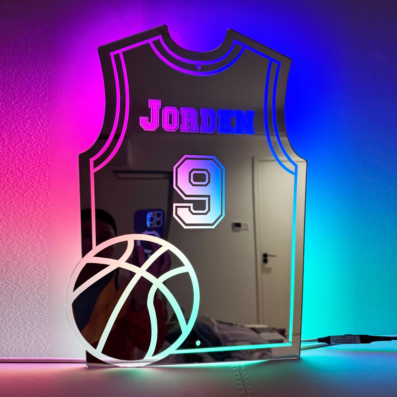 Personalized LED Cool Mirror Lights For Basketball Fans