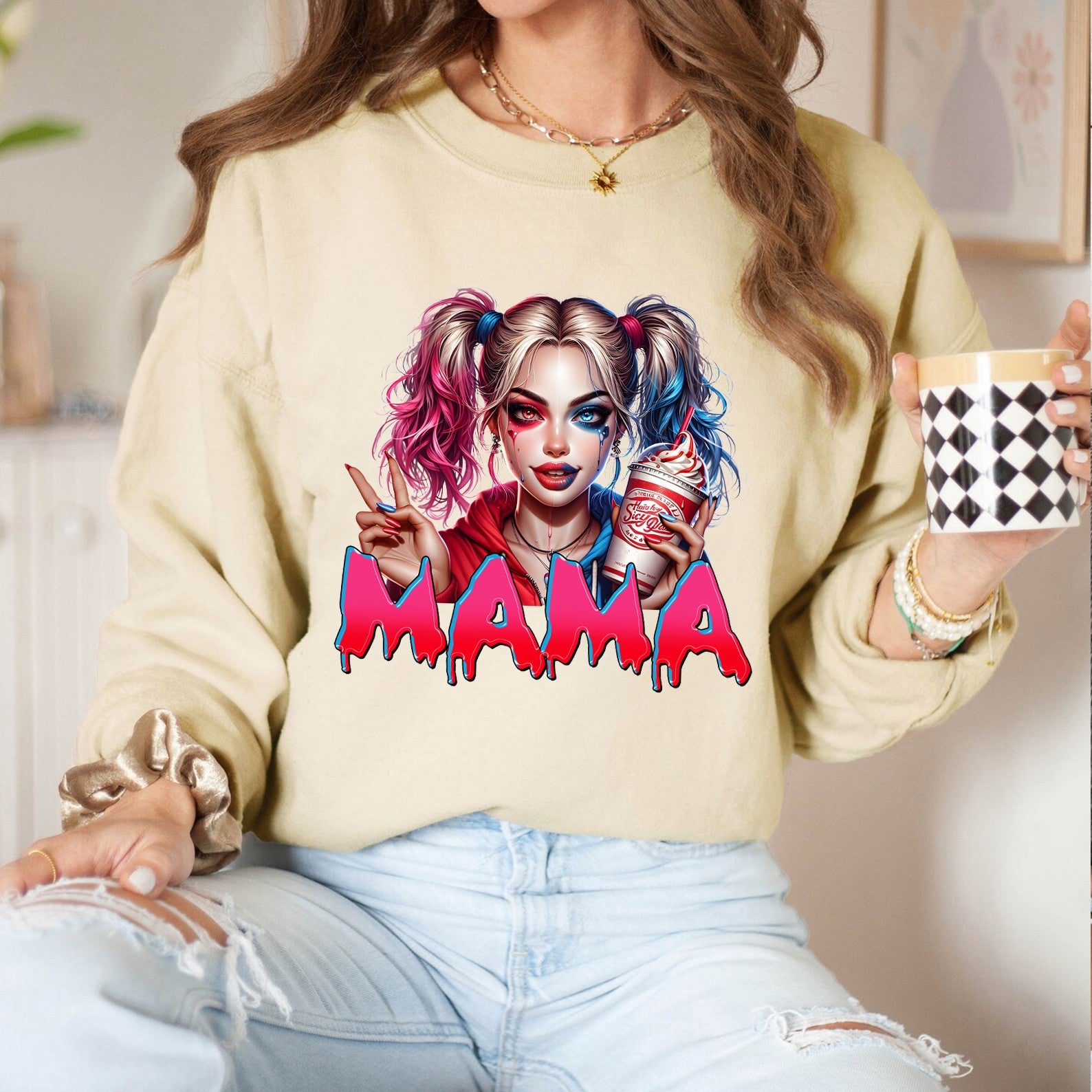 Personalized Halloween Horror Characters MAMA Sweatshirt with Kid's Name