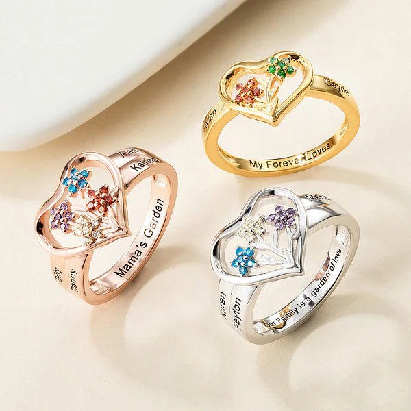 Personalized Grandma's Garden Birthstone Flower Family Ring